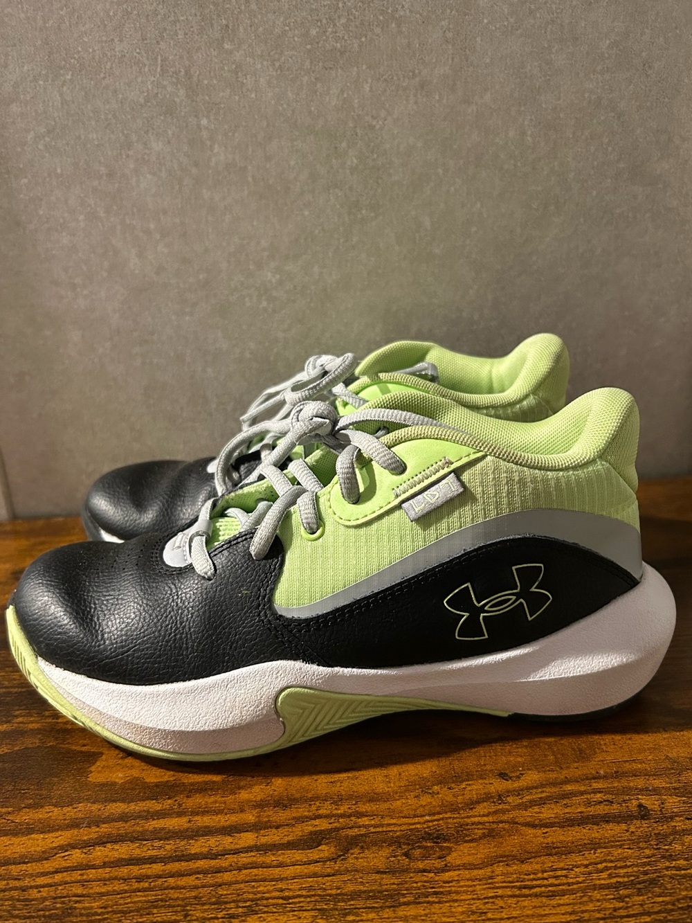 Under Armour Kids Black and Lime Green Athletic Sneakers